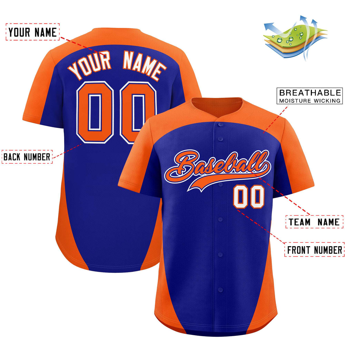 Custom Royal Orange Personalized Edge Color Block Authentic Baseball Jersey