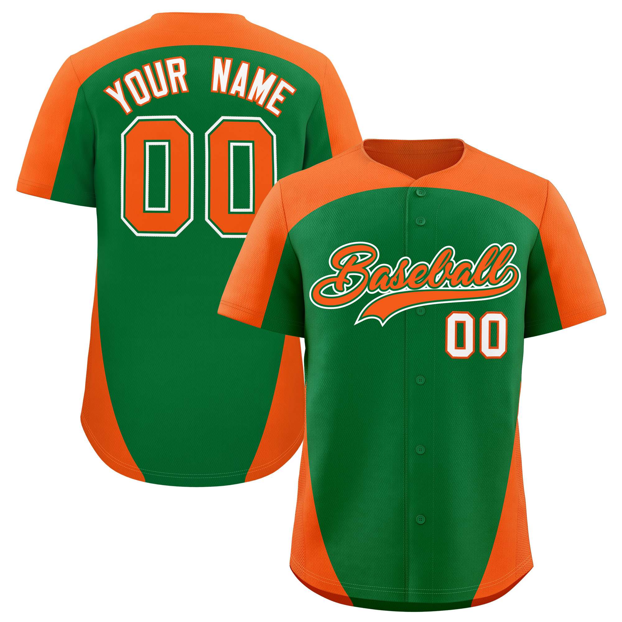 Custom Kelly Green Orange Personalized Edge Color Block Authentic Baseball Jersey