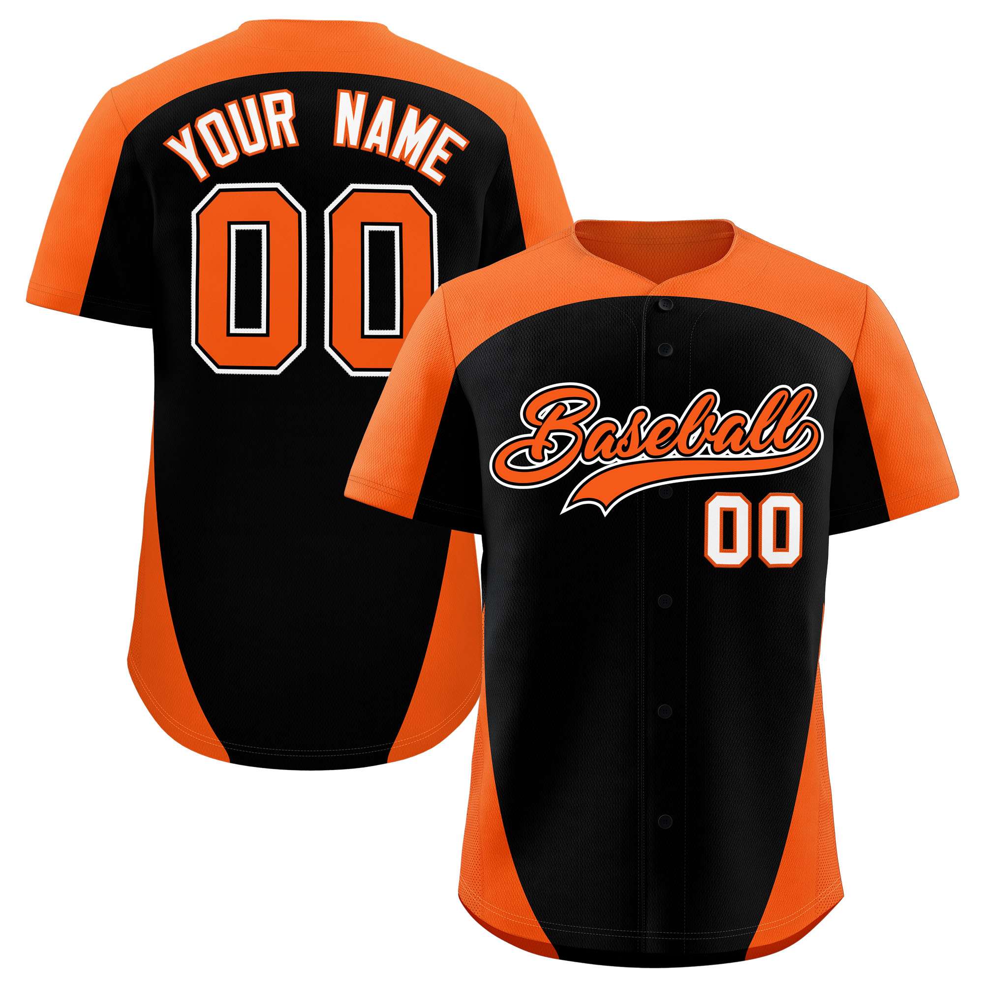 Custom Black Orange Personalized Edge Color Block Authentic Baseball Jersey