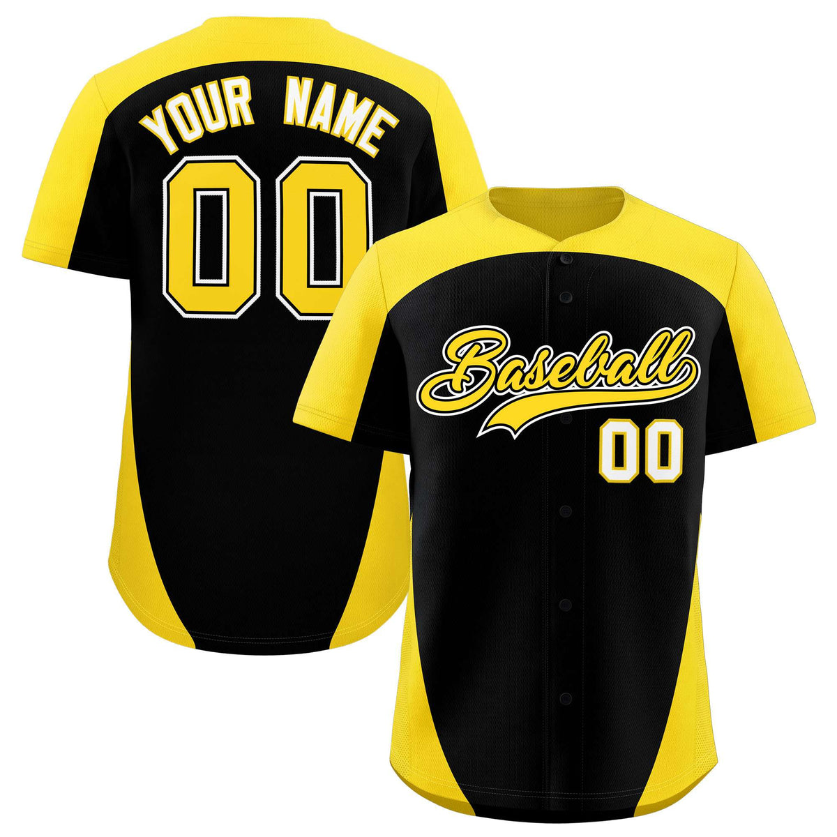 Custom Black Gold Personalized Edge Color Block Authentic Baseball Jersey