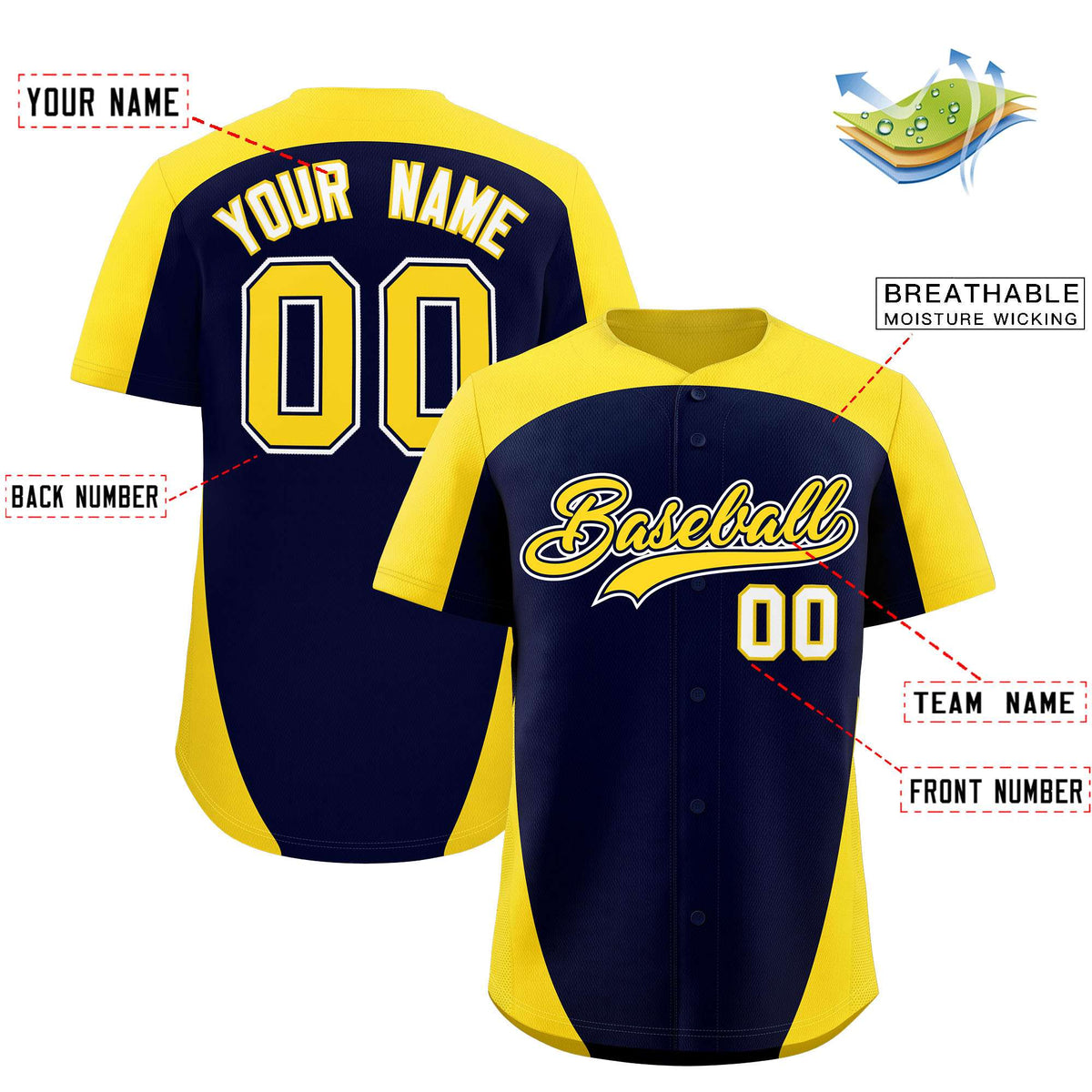 Custom Navy Gold Personalized Edge Color Block Authentic Baseball Jersey