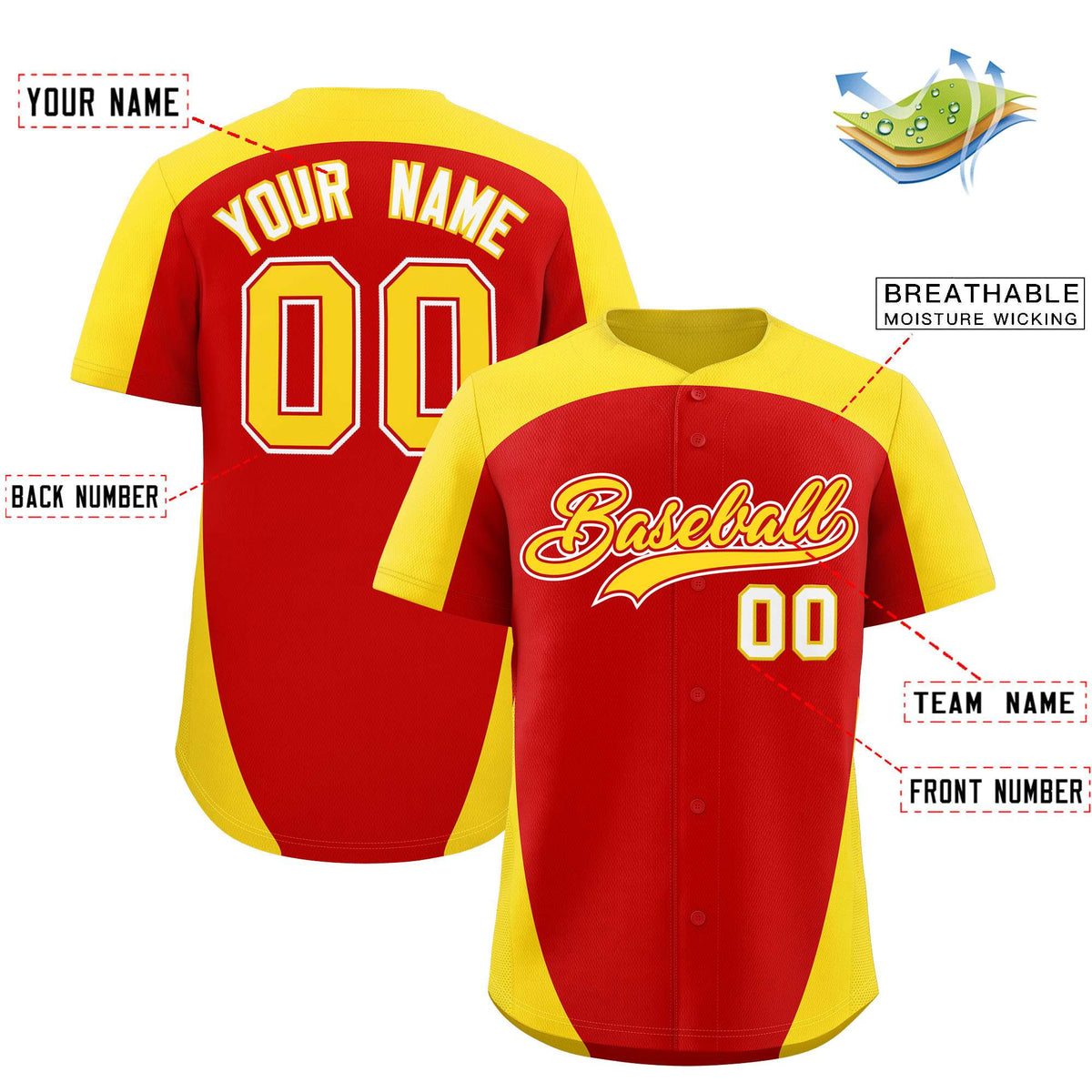 Custom Red Gold Personalized Edge Color Block Authentic Baseball Jersey