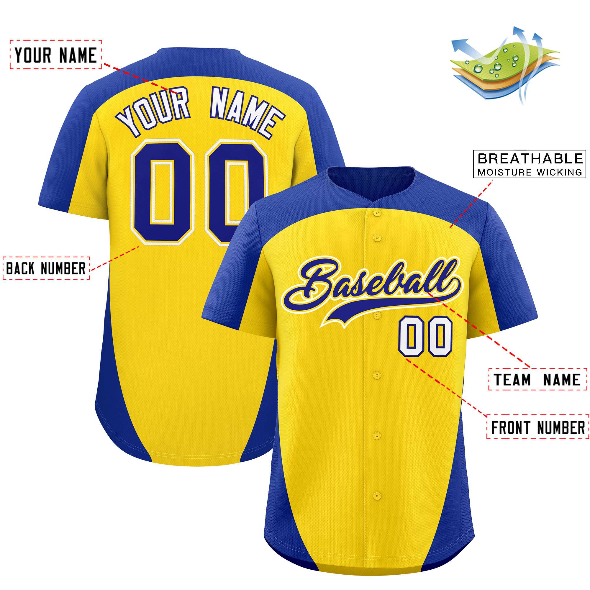 Custom Gold Royal Personalized Edge Color Block Authentic Baseball Jersey