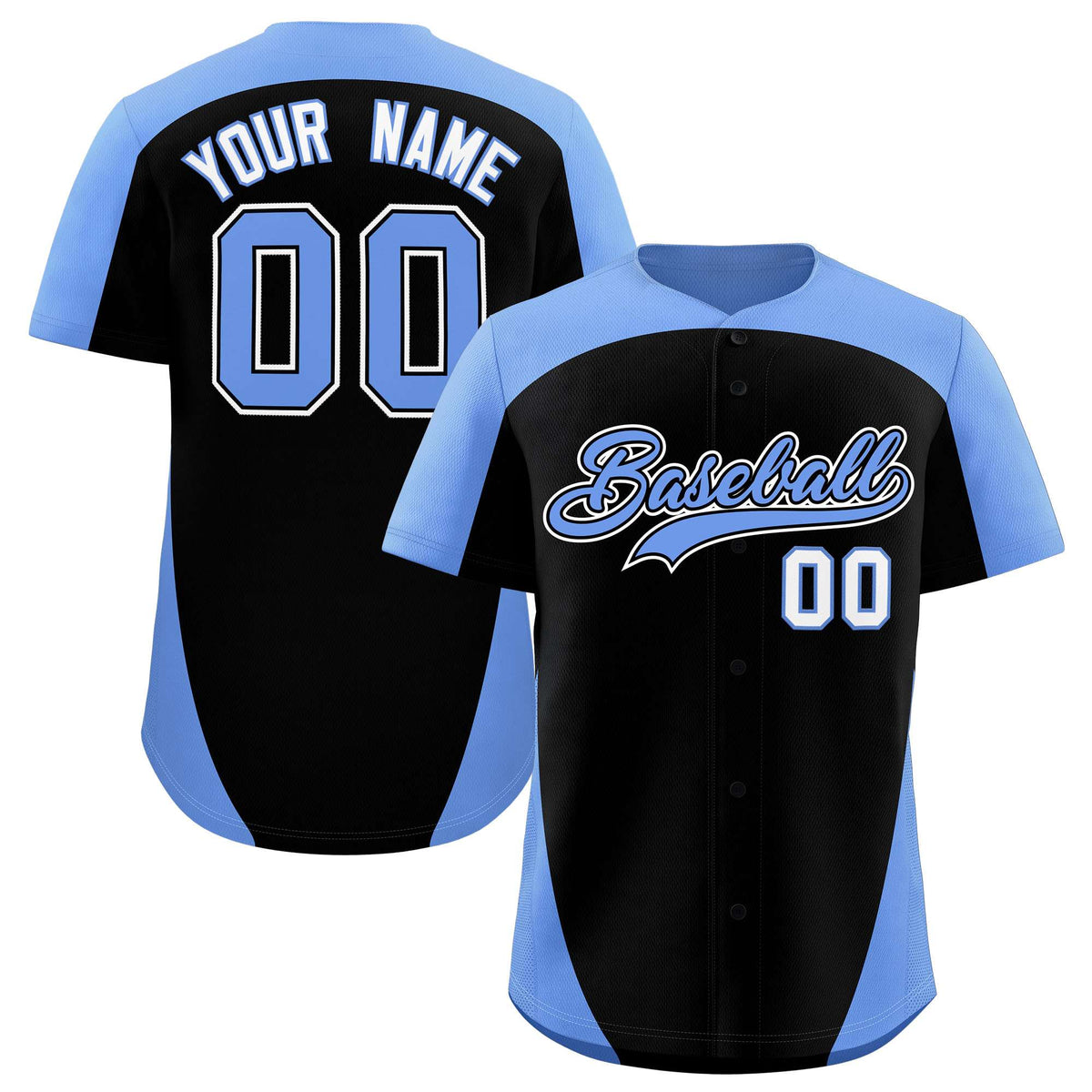 Custom Black Light Blue Personalized Edge Color Block Authentic Baseball Jersey