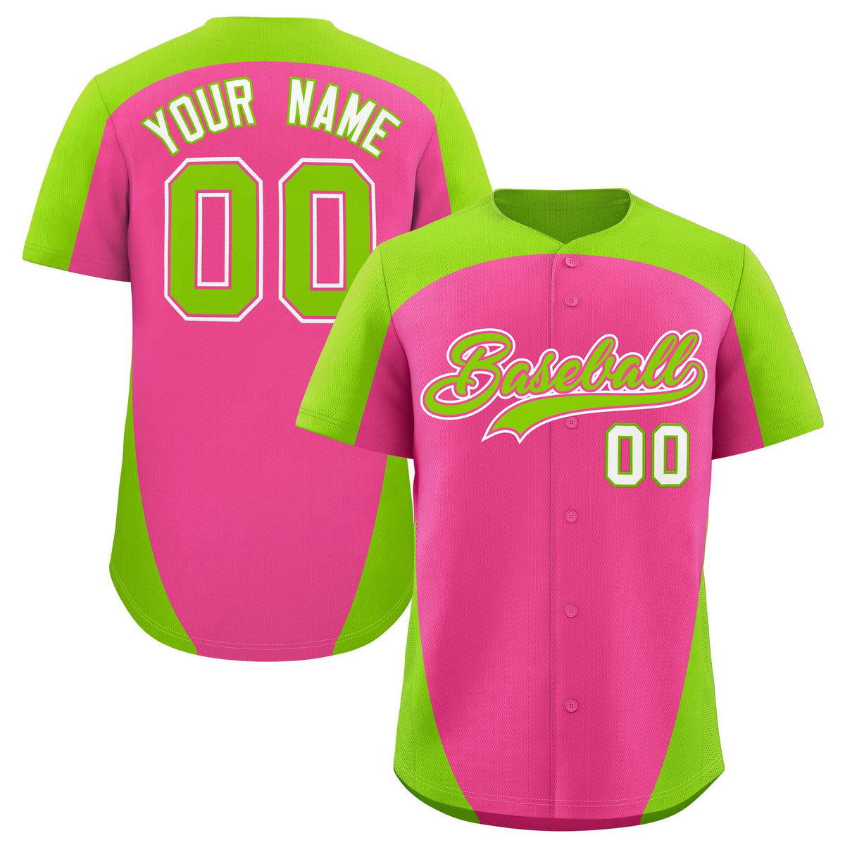 Custom Pink Neon Green Personalized Edge Color Block Authentic Baseball Jersey