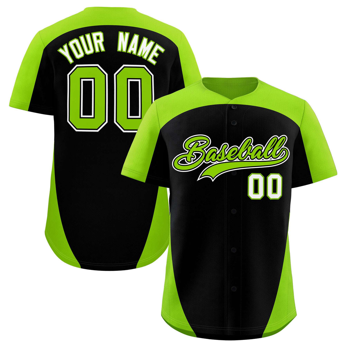 Custom Black Neon Green Personalized Edge Color Block Authentic Baseball Jersey