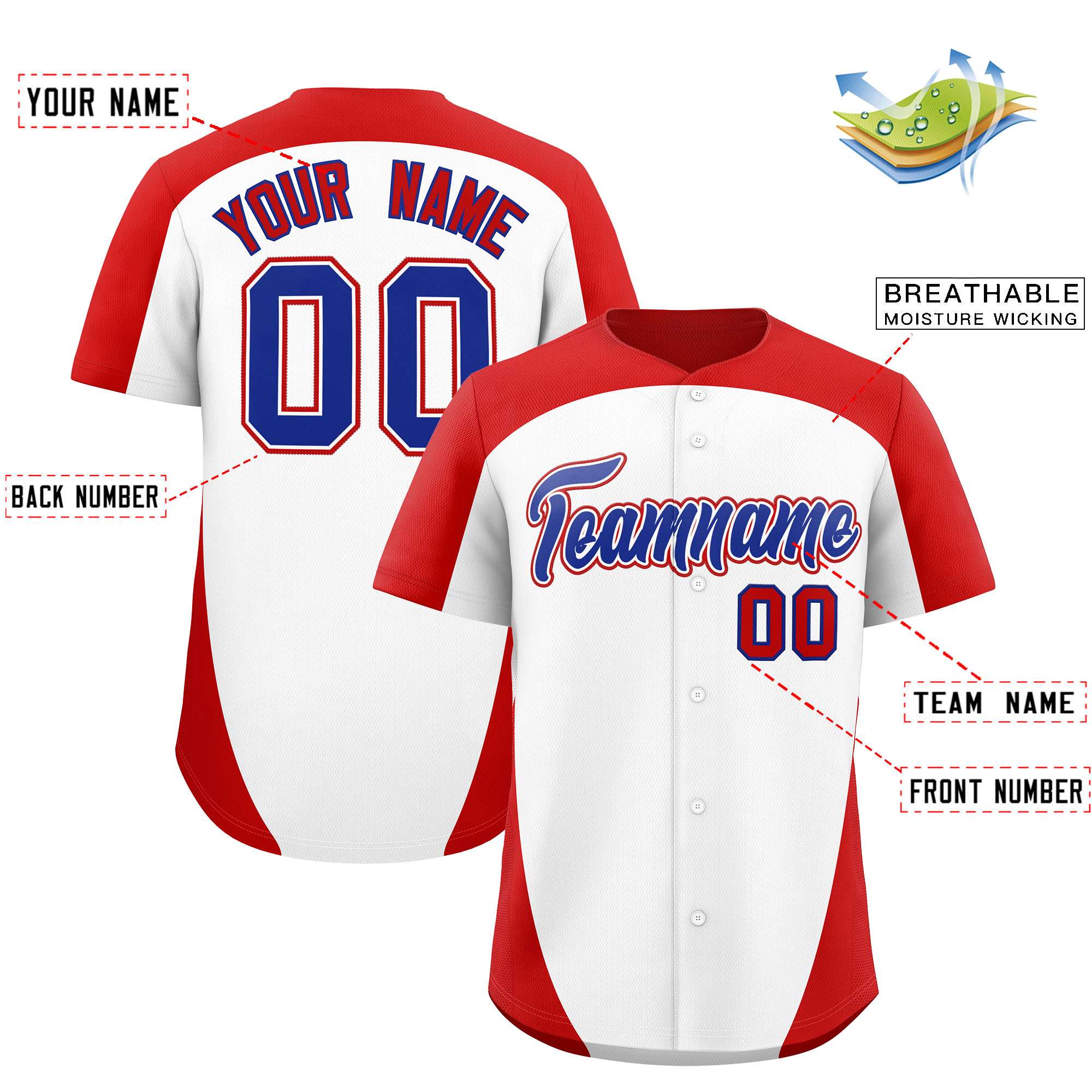Custom White Red Personalized Edge Color Block Authentic Baseball Jersey