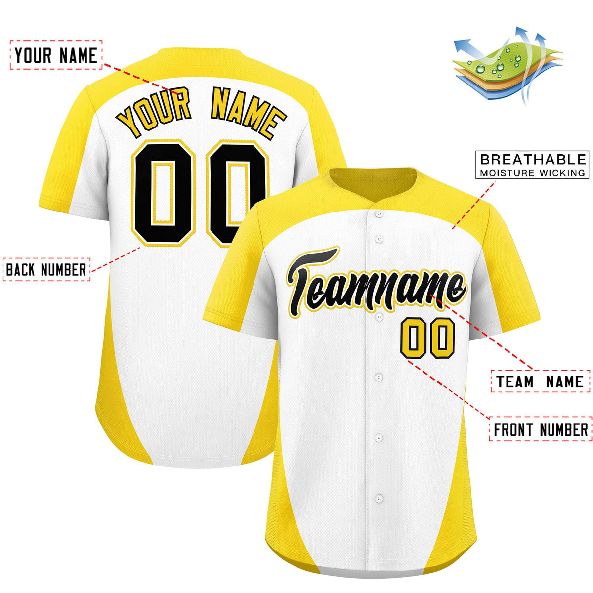 Custom White Gold Personalized Edge Color Block Authentic Baseball Jersey