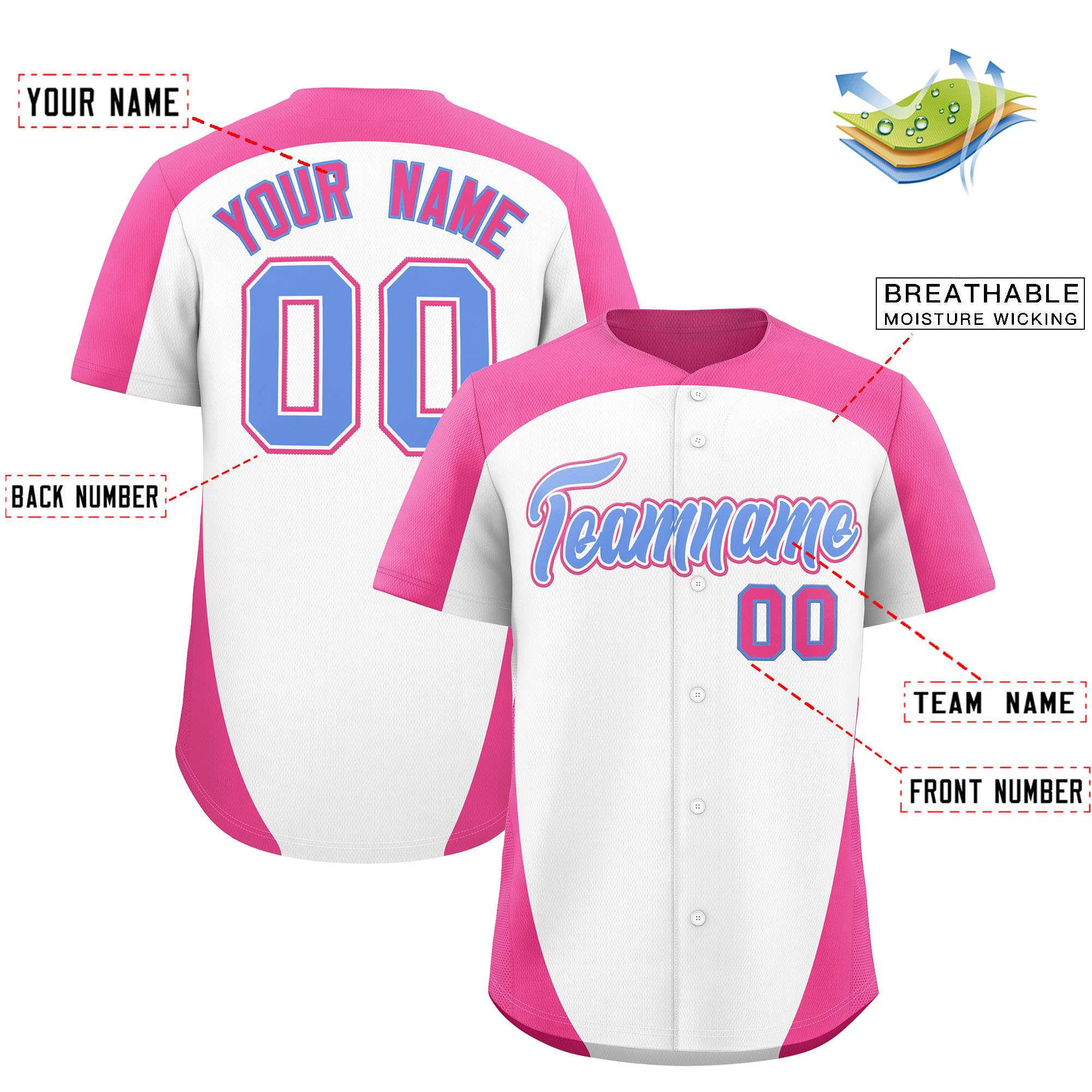Custom White Pink Personalized Edge Color Block Authentic Baseball Jersey