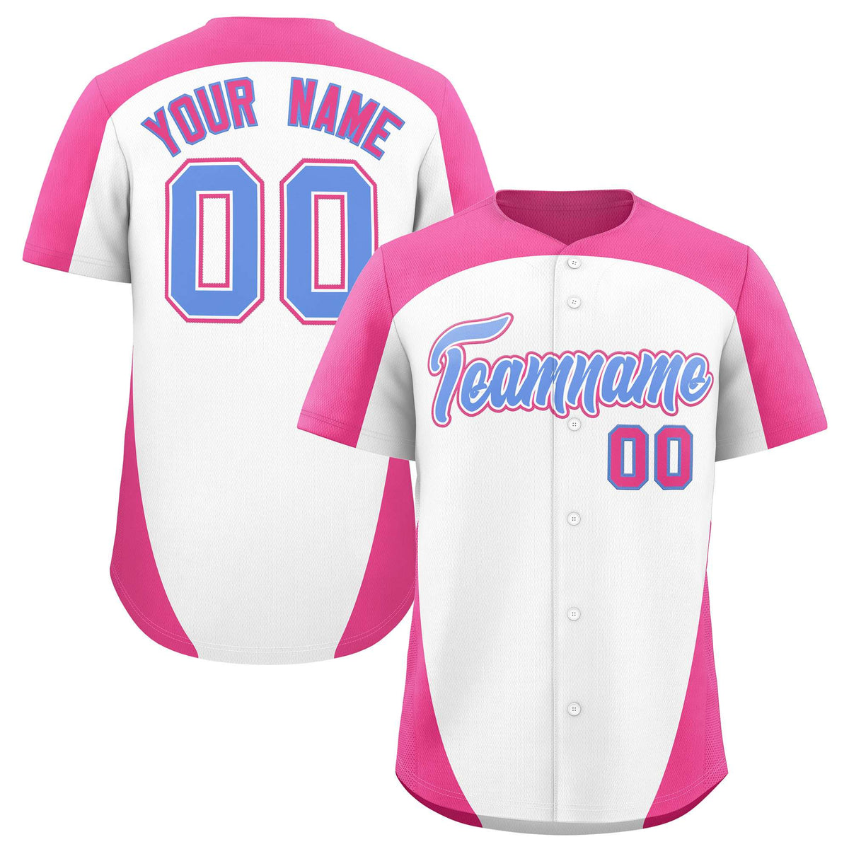 Custom White Pink Personalized Edge Color Block Authentic Baseball Jersey