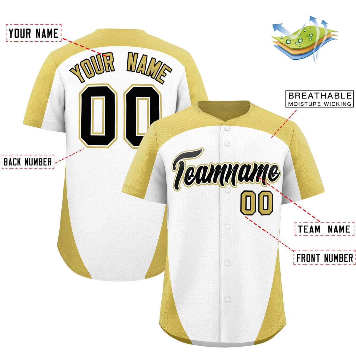 Custom White Old Gold Personalized Edge Color Block Authentic Baseball Jersey