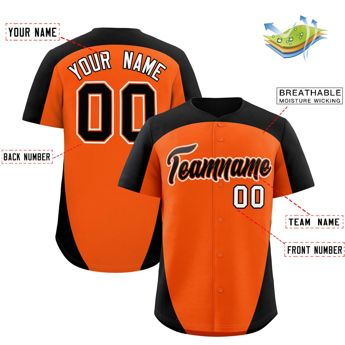 Custom Orange Black Personalized Edge Color Block Authentic Baseball Jersey