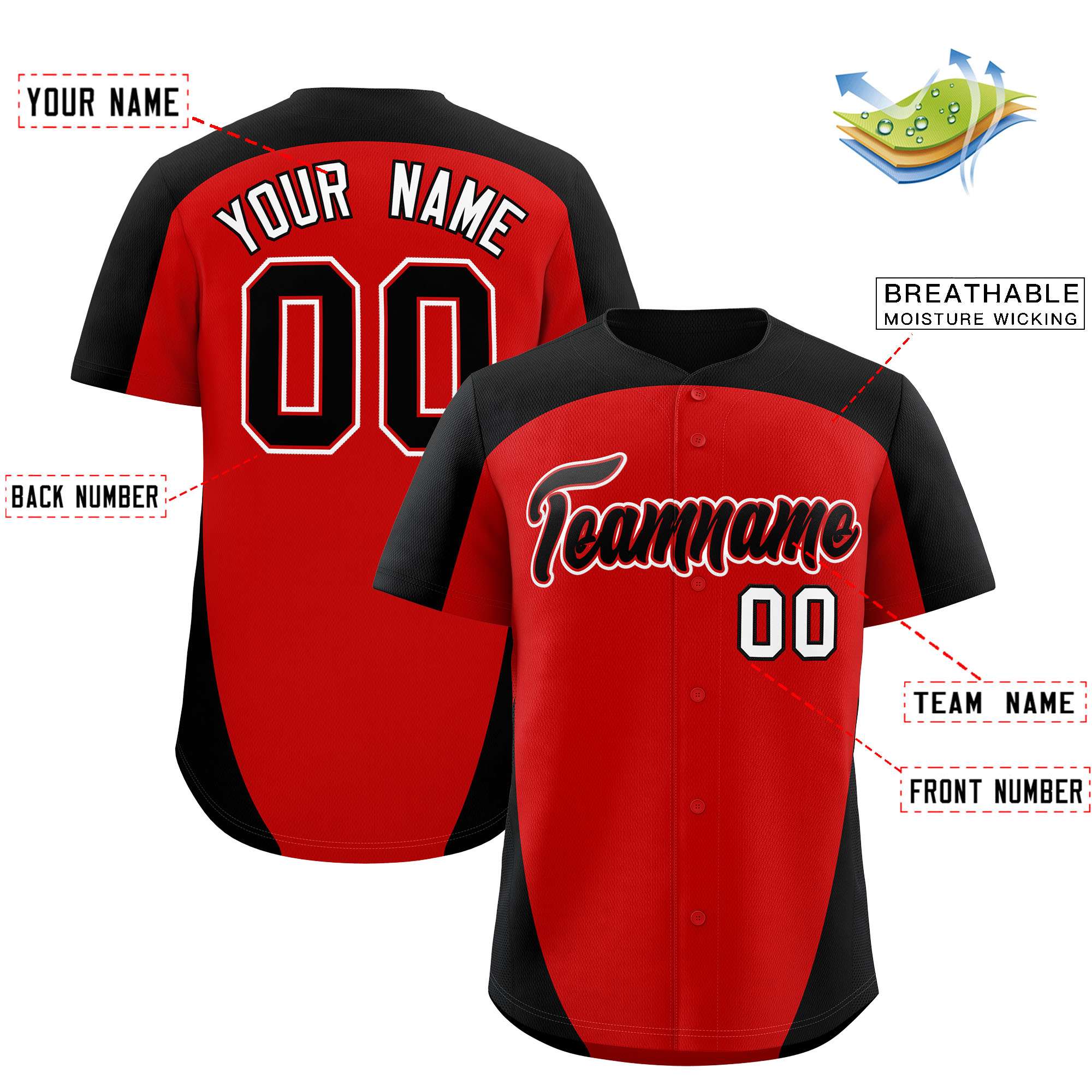 Custom Red Black Personalized Edge Color Block Authentic Baseball Jersey