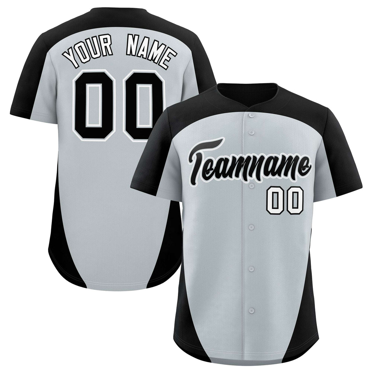 Custom Silver Black Personalized Edge Color Block Authentic Baseball Jersey