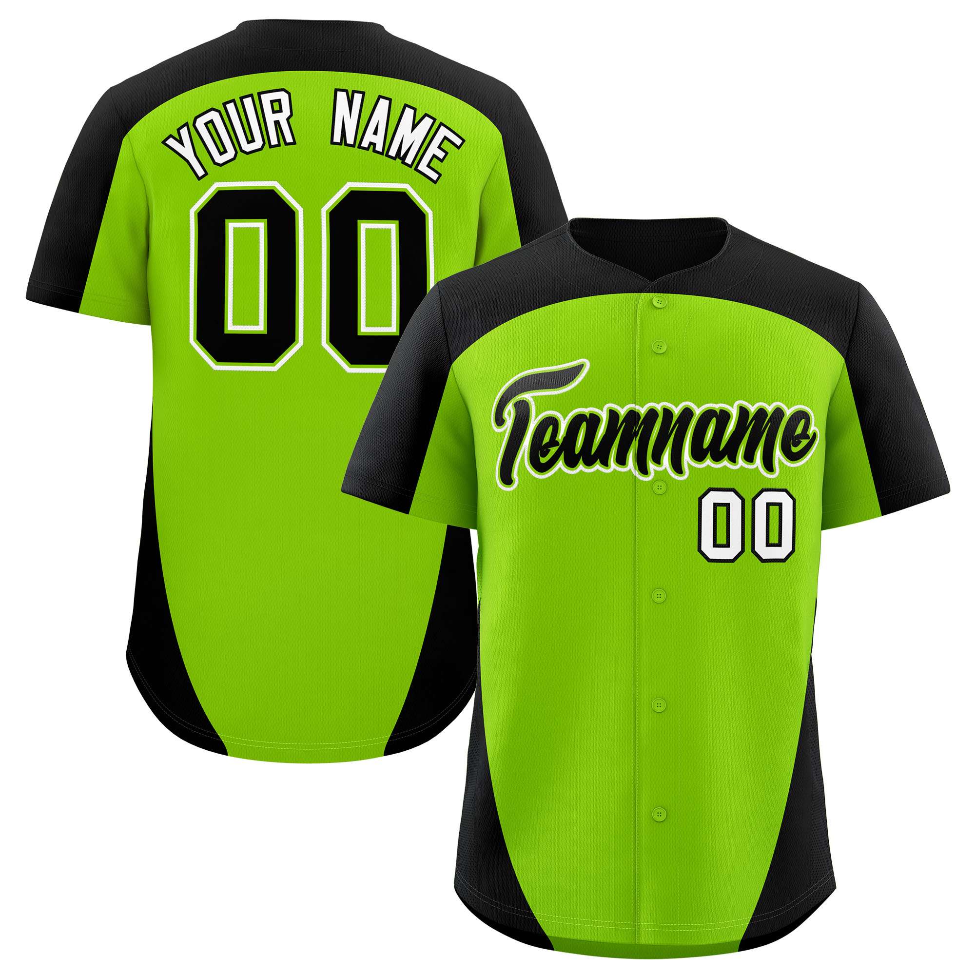 Custom Neon Green Black Personalized Edge Color Block Authentic Baseball Jersey