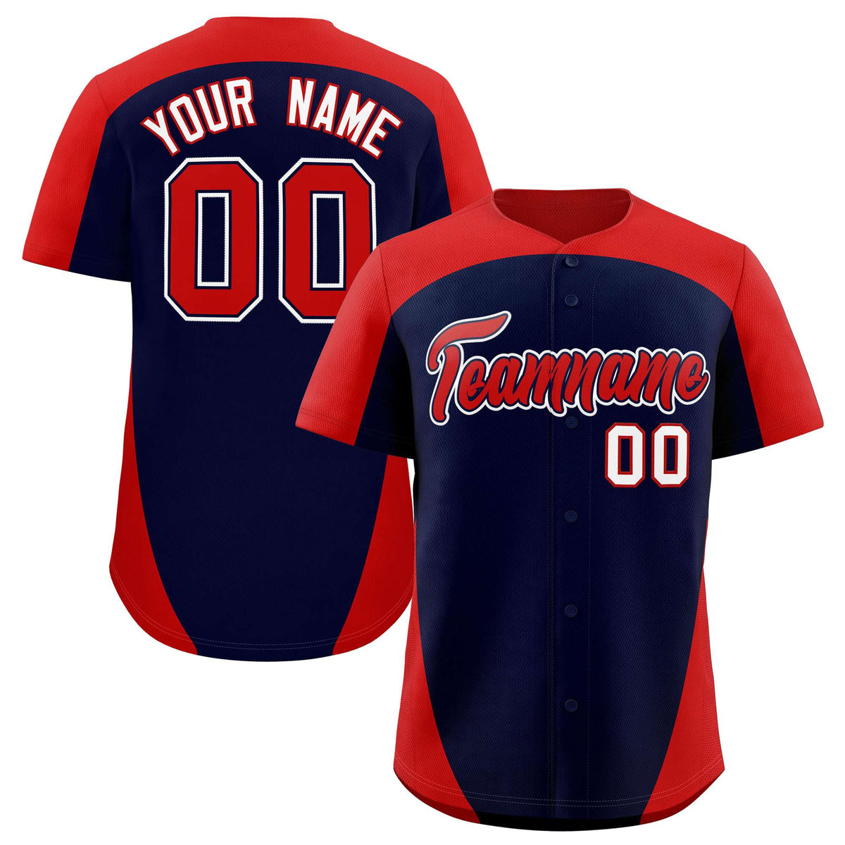 Custom Navy Red Personalized Edge Color Block Authentic Baseball Jersey