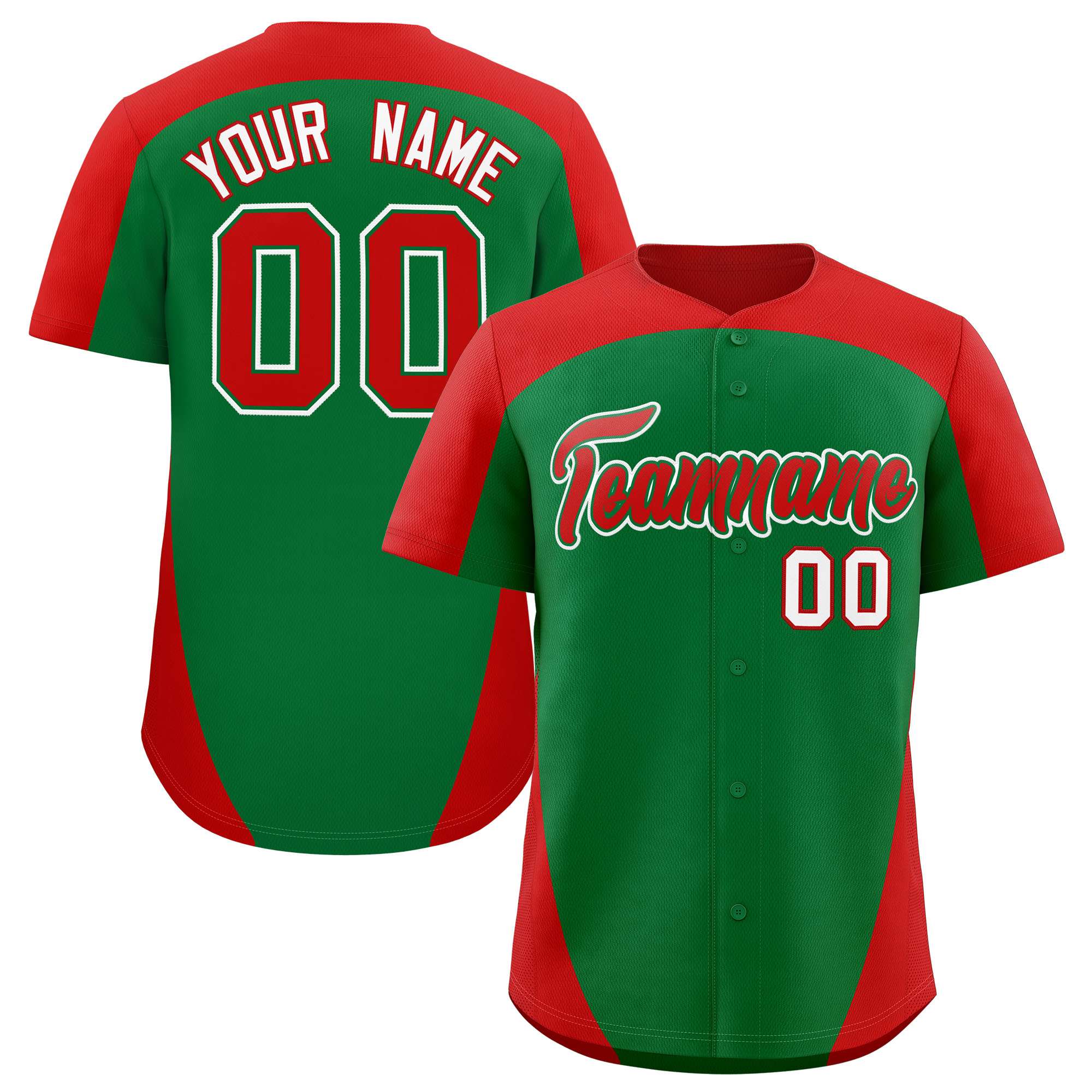 Custom Kelly Green Red Personalized Edge Color Block Authentic Baseball Jersey