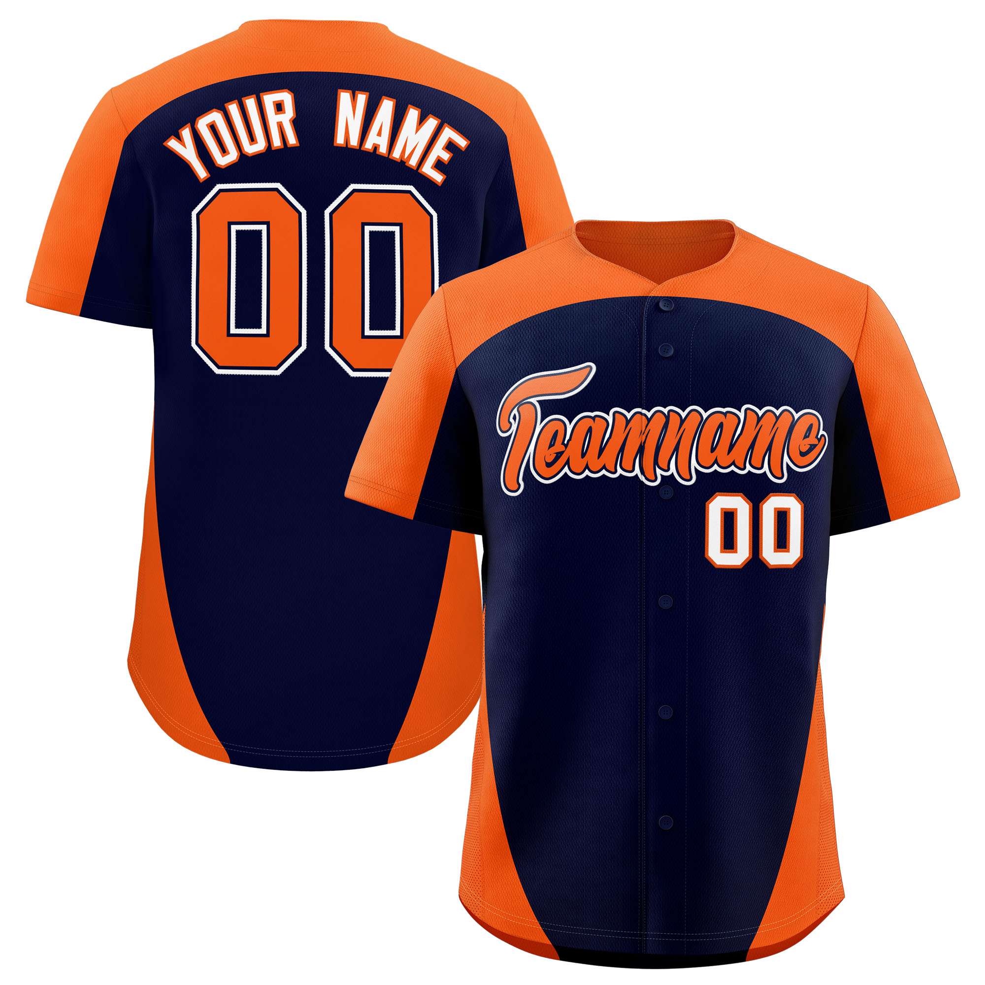 Custom Navy Orange Personalized Edge Color Block Authentic Baseball Jersey