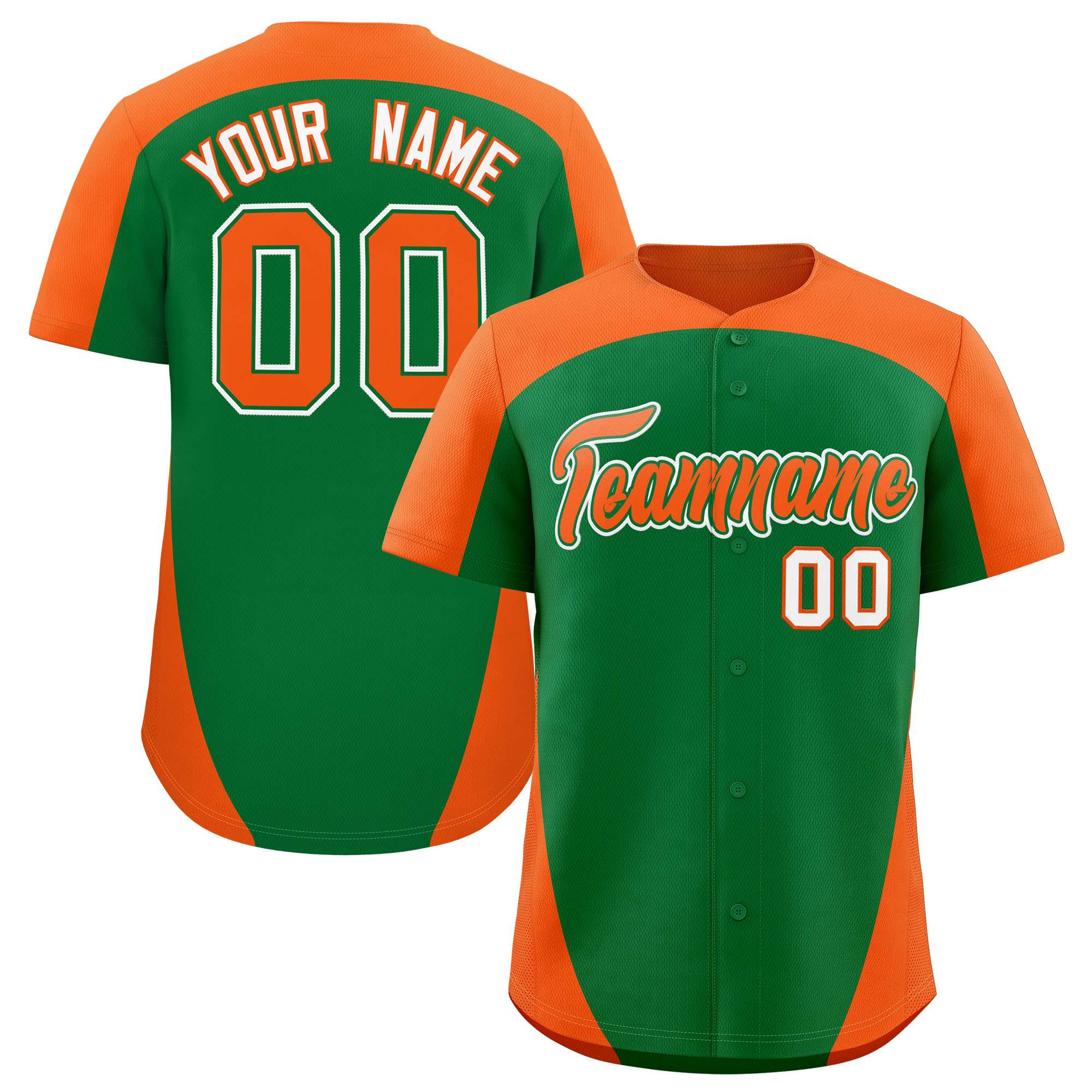 Custom Kelly Green Orange Personalized Edge Color Block Authentic Baseball Jersey