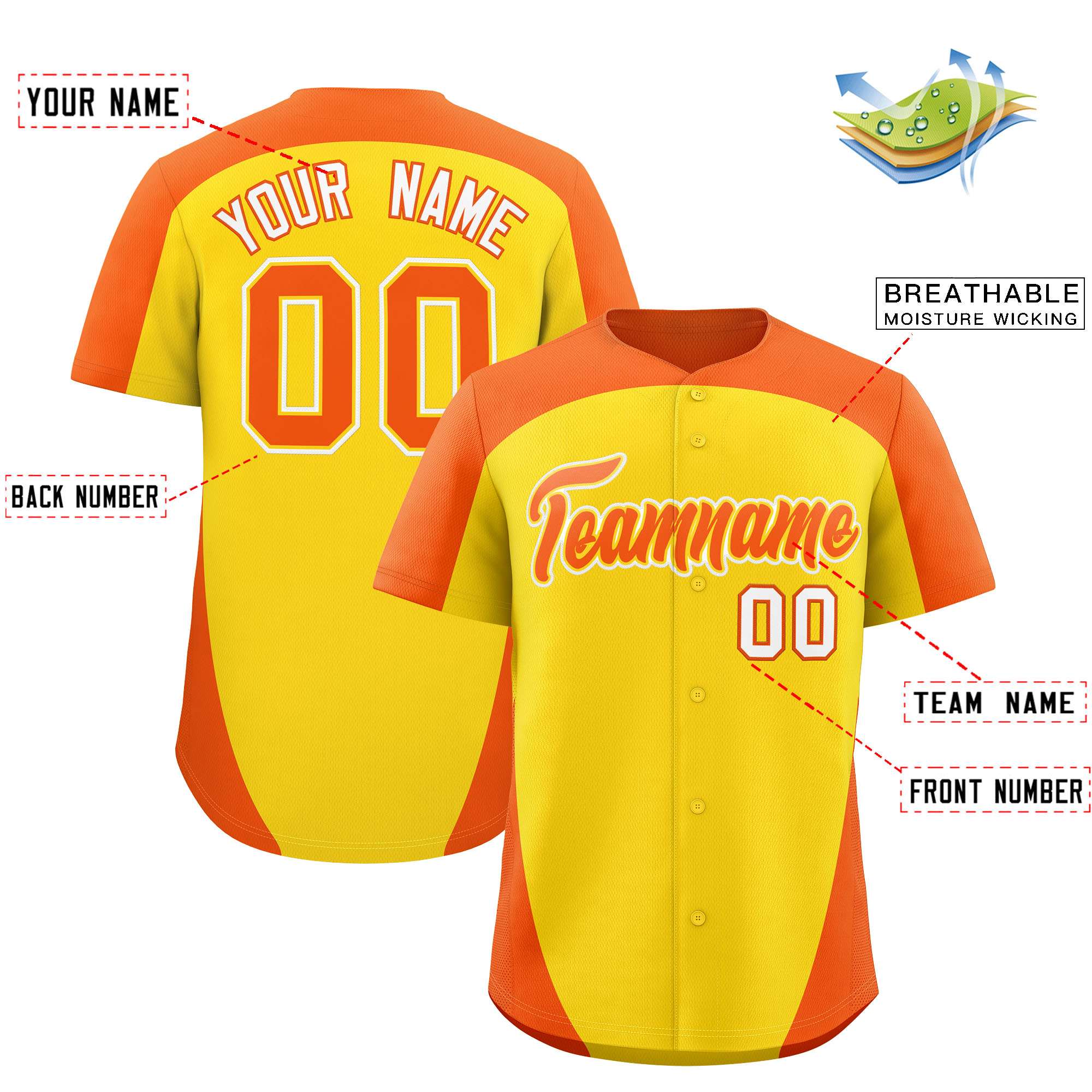 Custom Gold Orange Personalized Edge Color Block Authentic Baseball Jersey