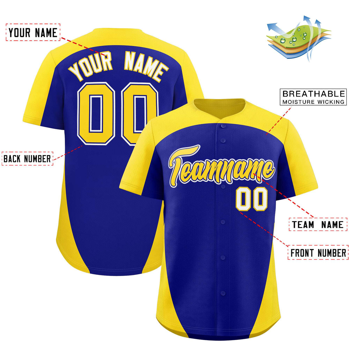 Custom Royal Gold Personalized Edge Color Block Authentic Baseball Jersey