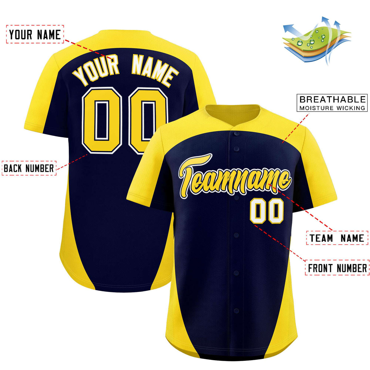 Custom Navy Gold Personalized Edge Color Block Authentic Baseball Jersey