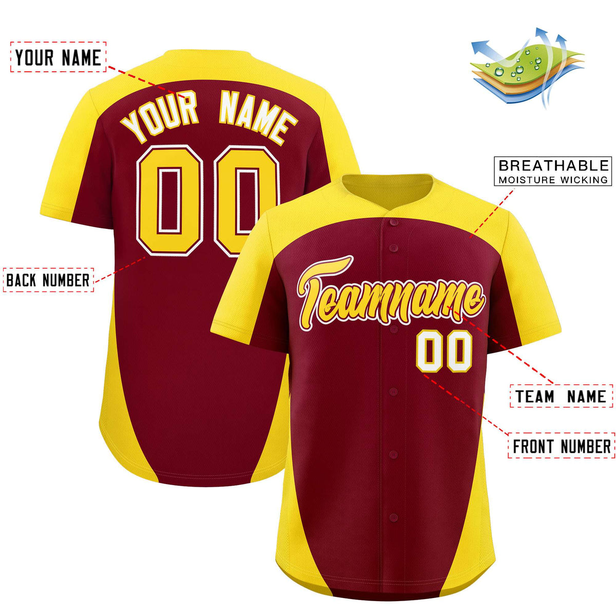 Custom Crimson Gold Personalized Edge Color Block Authentic Baseball Jersey