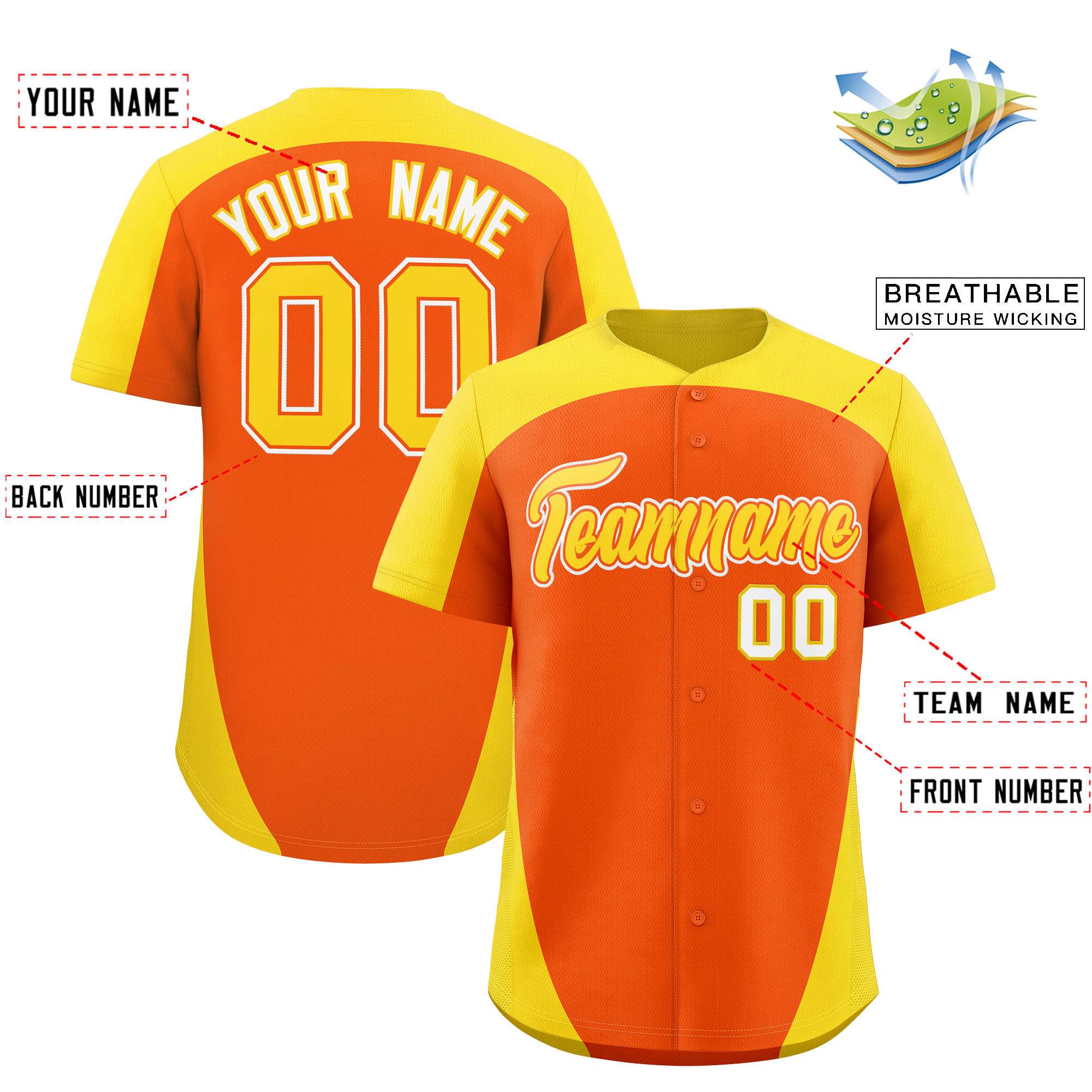 Custom Orange Gold Personalized Edge Color Block Authentic Baseball Jersey