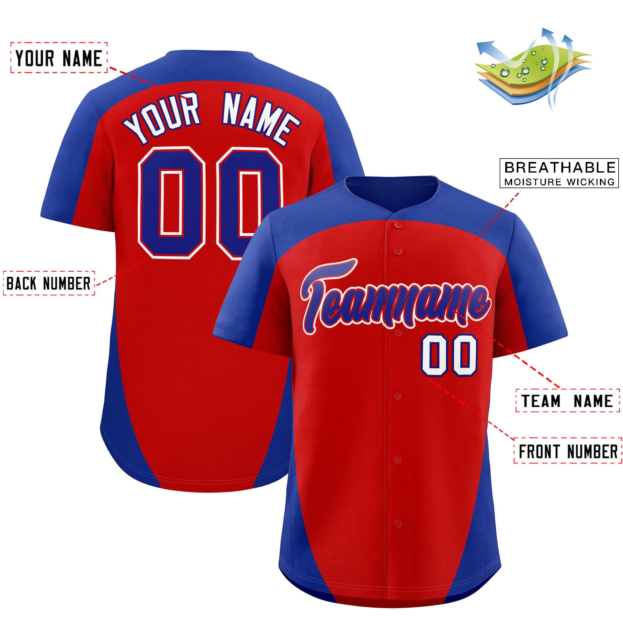 Custom Red Royal Personalized Edge Color Block Authentic Baseball Jersey