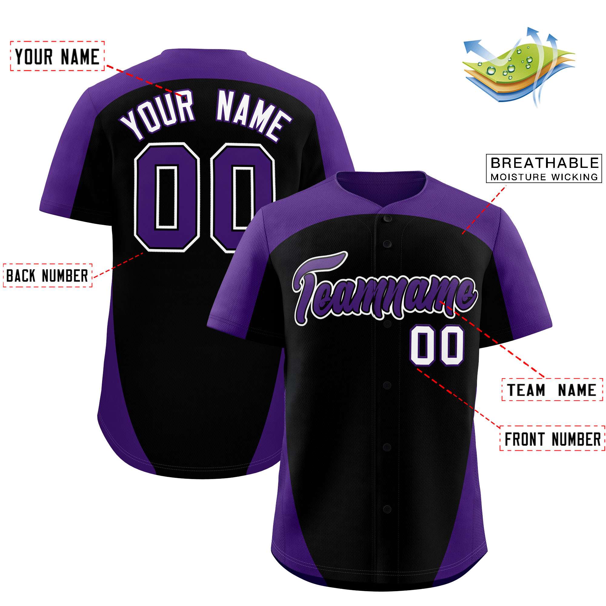 Custom Black Purple Personalized Edge Color Block Authentic Baseball Jersey