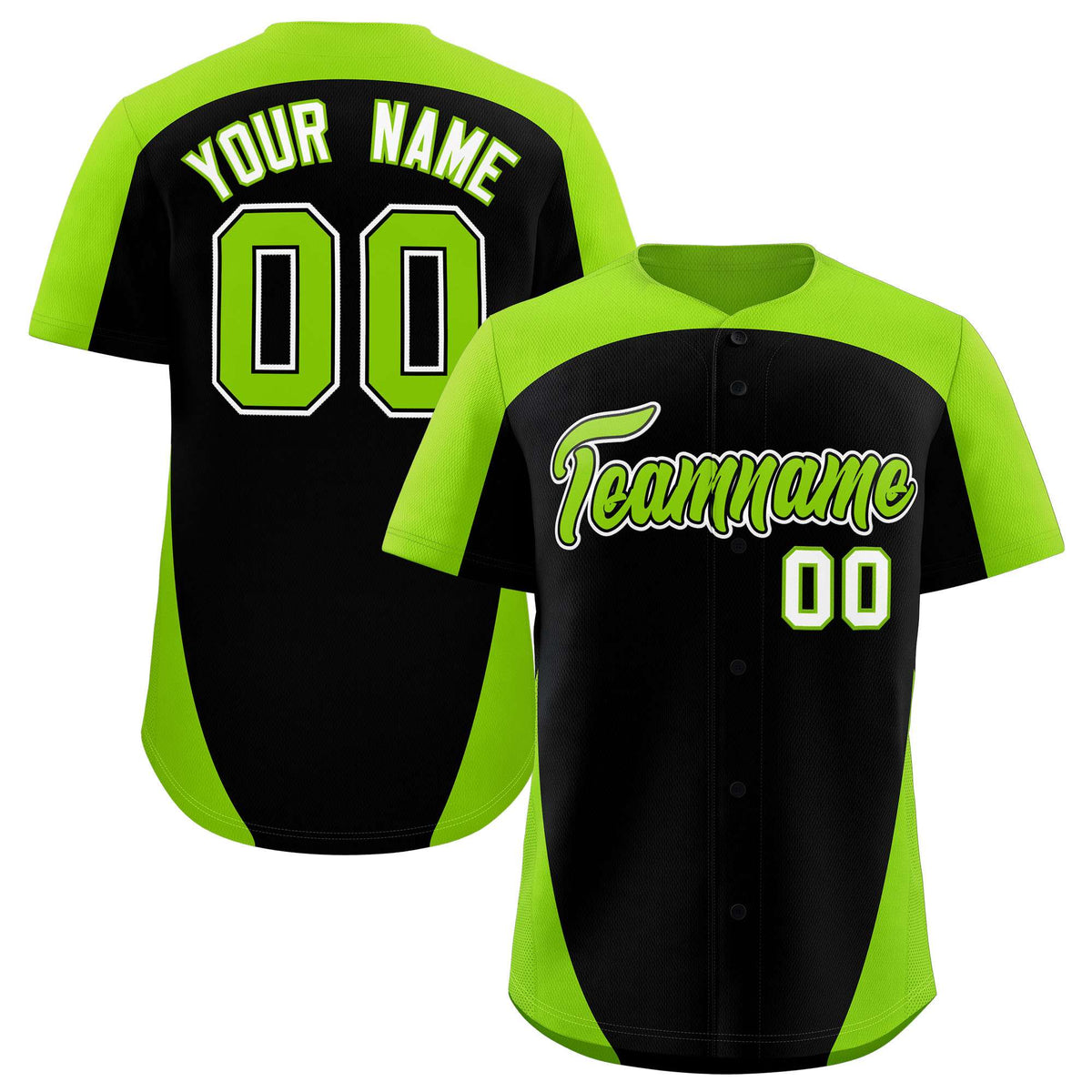 Custom Black Neon Green Personalized Edge Color Block Authentic Baseball Jersey