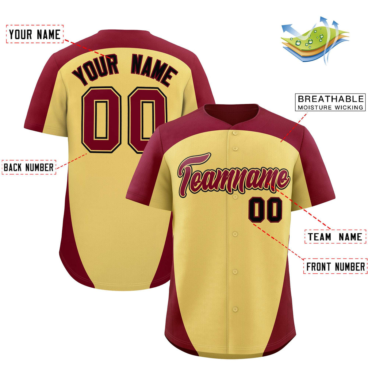 Custom Khaki Crimson Personalized Edge Color Block Authentic Baseball Jersey
