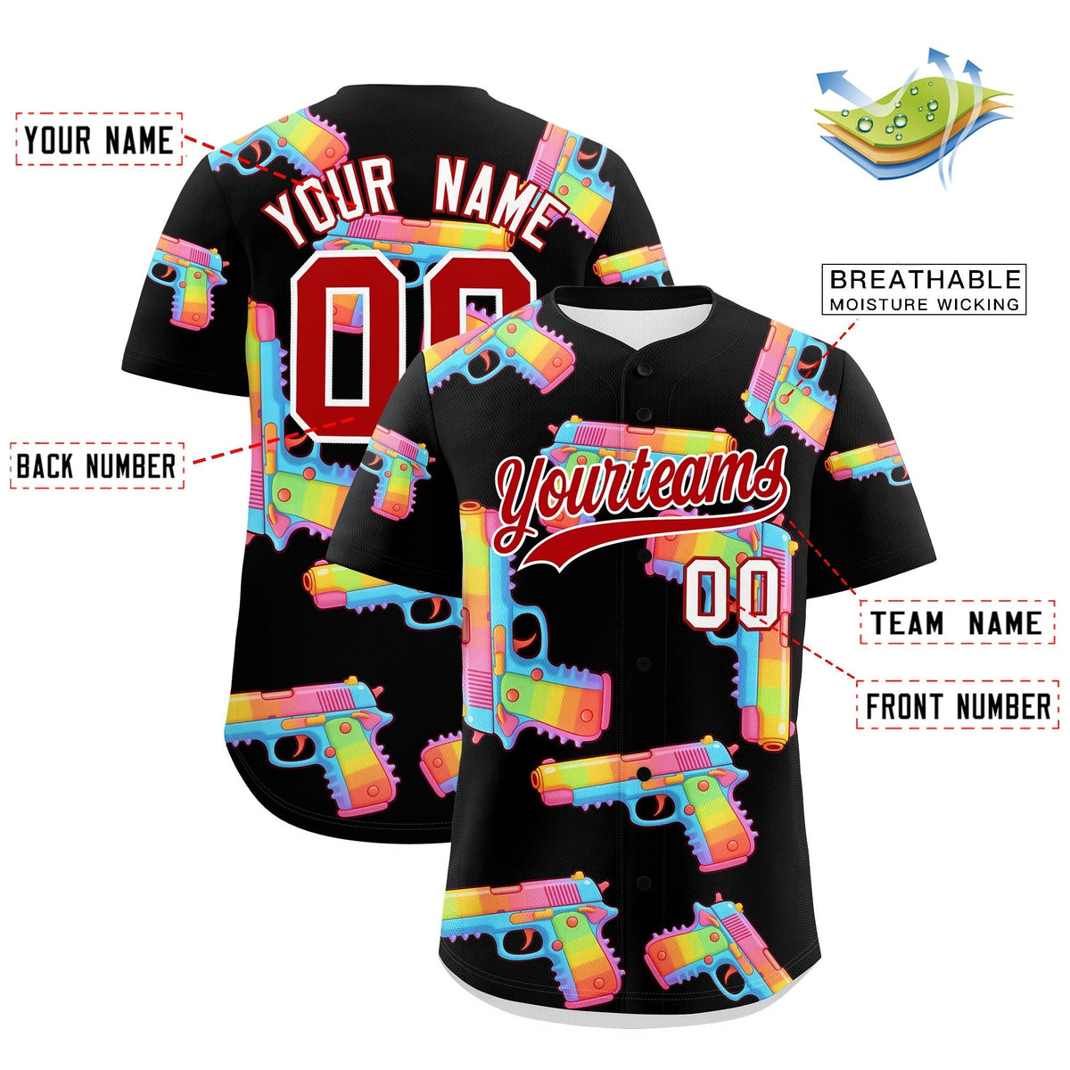 Custom Youth Baseball Jersey Black Red Sugar-Coated Firepower Graffiti Pattern Hip-hop