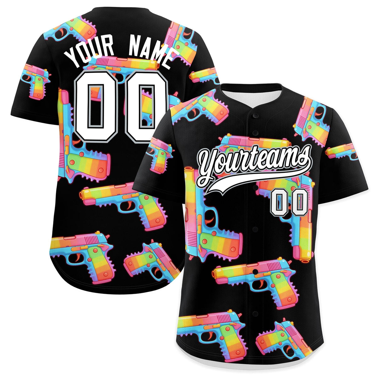 Custom Youth Baseball Jersey Black White Sugar-Coated Firepower Graffiti Pattern Street Style