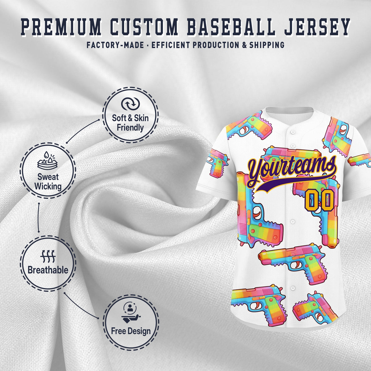 Custom Youth Baseball Jersey White Purple Sugar-Coated Firepower Graffiti Pattern Hip-hop