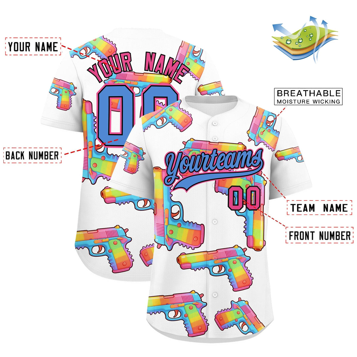 Custom Youth Baseball Jersey White Powder Blue Sugar-Coated Firepower Graffiti Pattern Urban Fashion