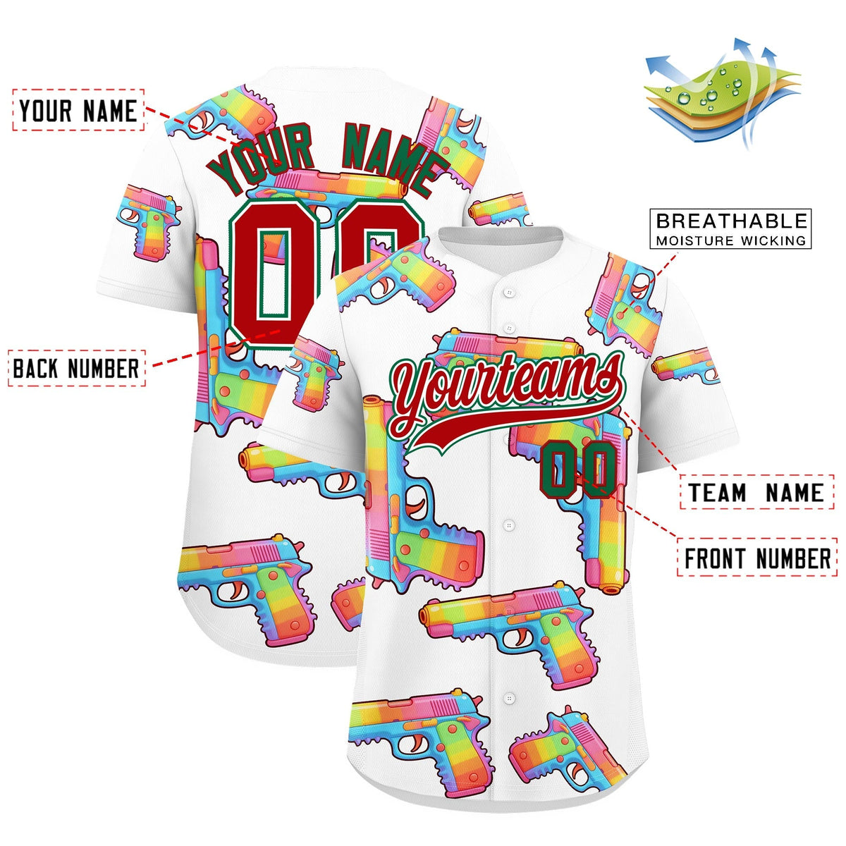Custom Youth Baseball Jersey White Red Sugar-Coated Firepower Graffiti Pattern Street Style