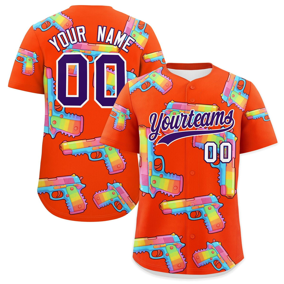 Custom Youth Baseball Jersey Orange Purple Sugar-Coated Firepower Graffiti Pattern Street Style
