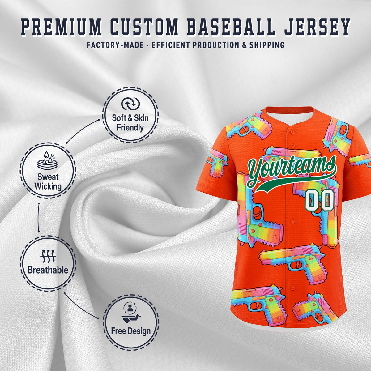 Custom Youth Baseball Jersey Orange Kelly Green Sugar-Coated Firepower Graffiti Pattern Hip-hop