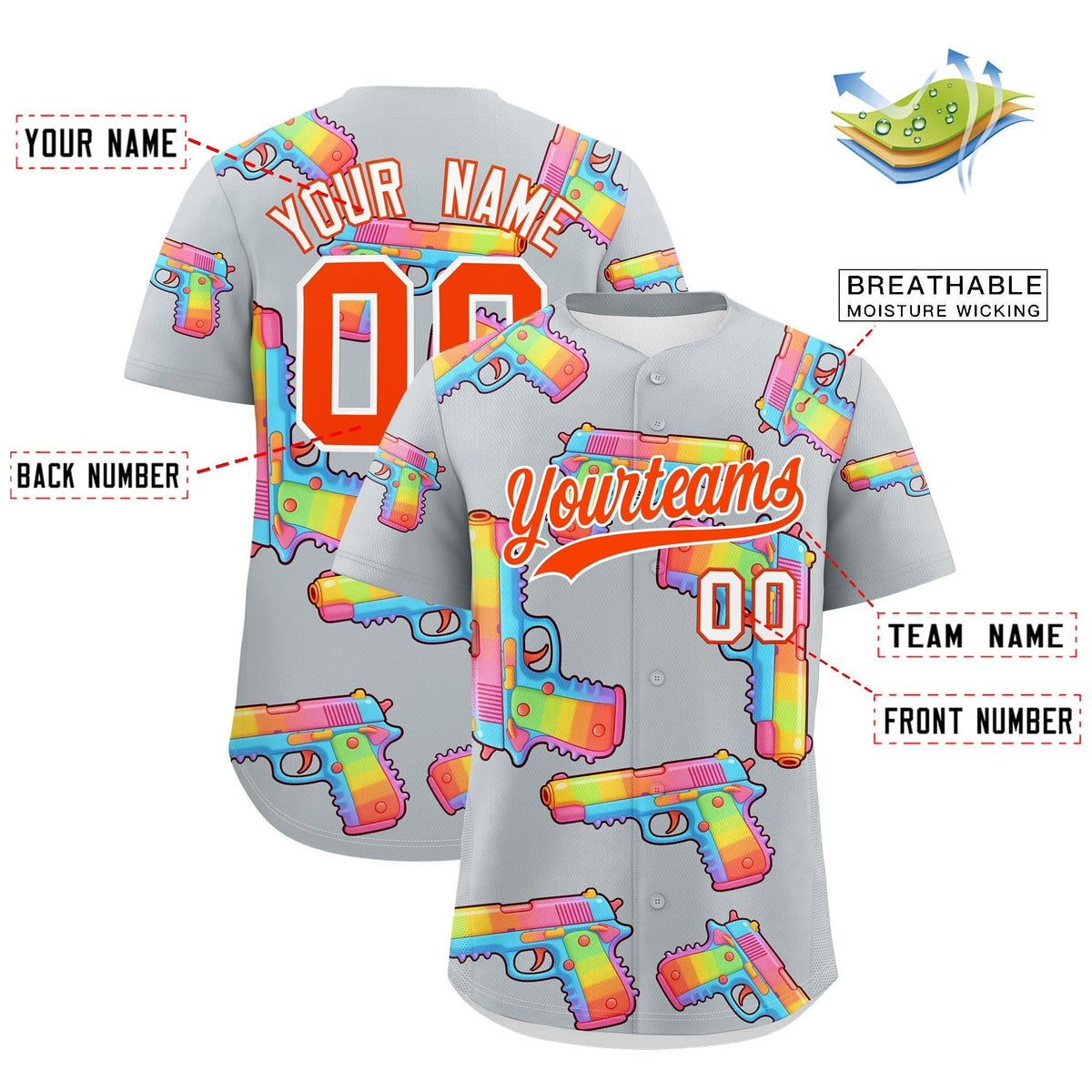 Custom Youth Baseball Jersey Silver Orange Sugar-Coated Firepower Graffiti Pattern Hip-hop