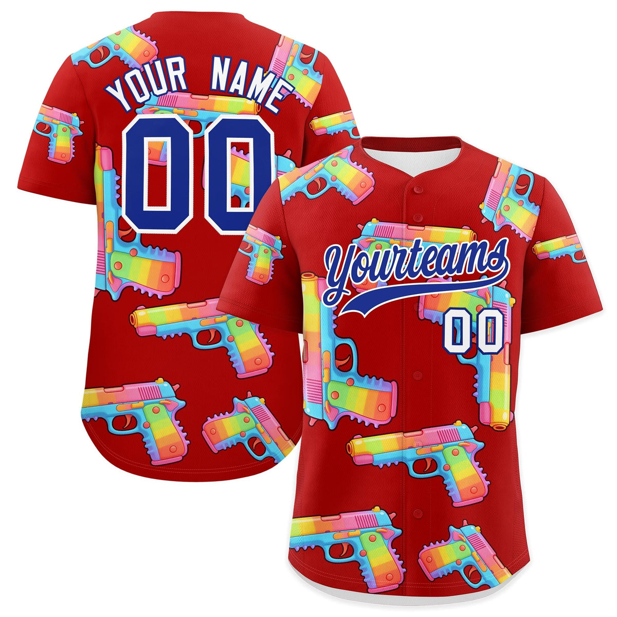 Custom Youth Baseball Jersey Red Royal Blue Sugar-Coated Firepower Graffiti Pattern Hip-hop