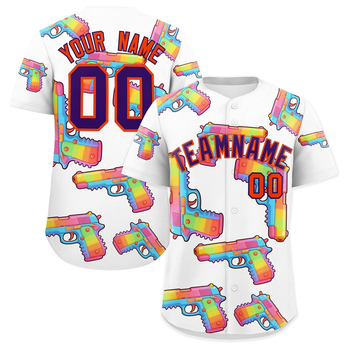 Custom Youth Baseball Jersey White Purple Sugar-Coated Firepower Graffiti Pattern Street Style