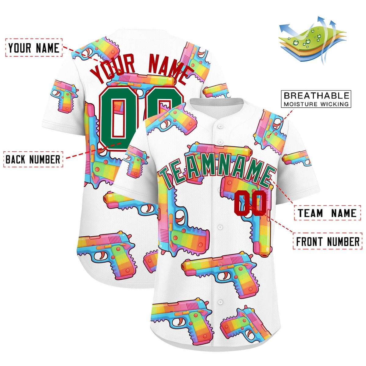Custom Youth Baseball Jersey White Kelly Green Sugar-Coated Firepower Graffiti Pattern Hip-hop