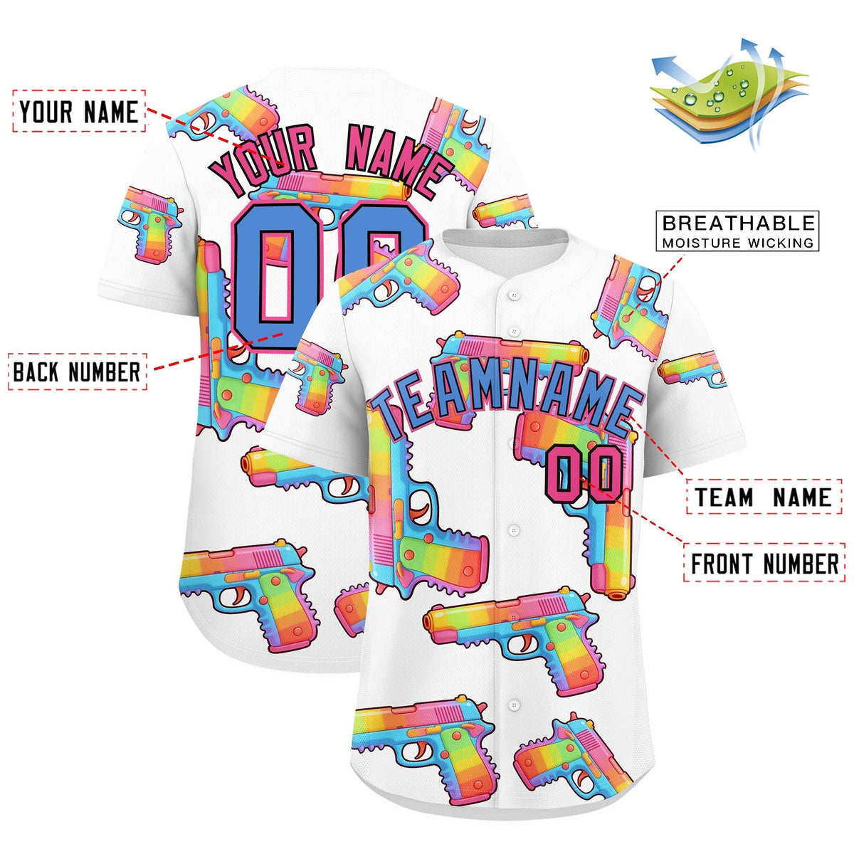 Custom Youth Baseball Jersey White Powder Blue Sugar-Coated Firepower Graffiti Pattern Urban Fashion
