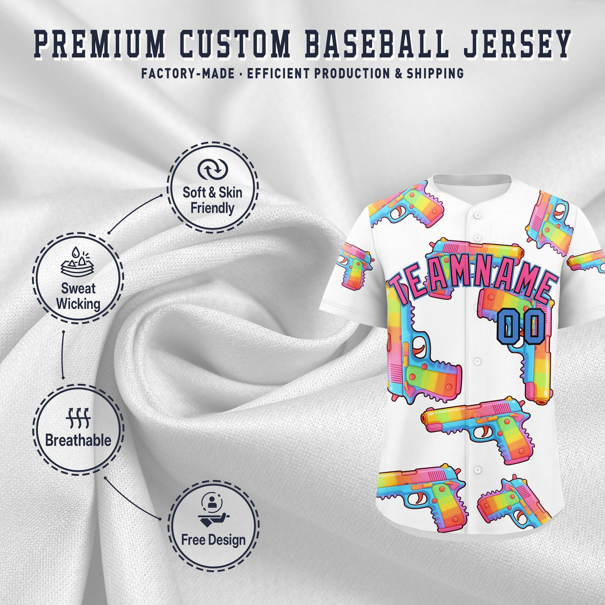 Custom Youth Baseball Jersey White Pink Sugar-Coated Firepower Graffiti Pattern Urban Fashion