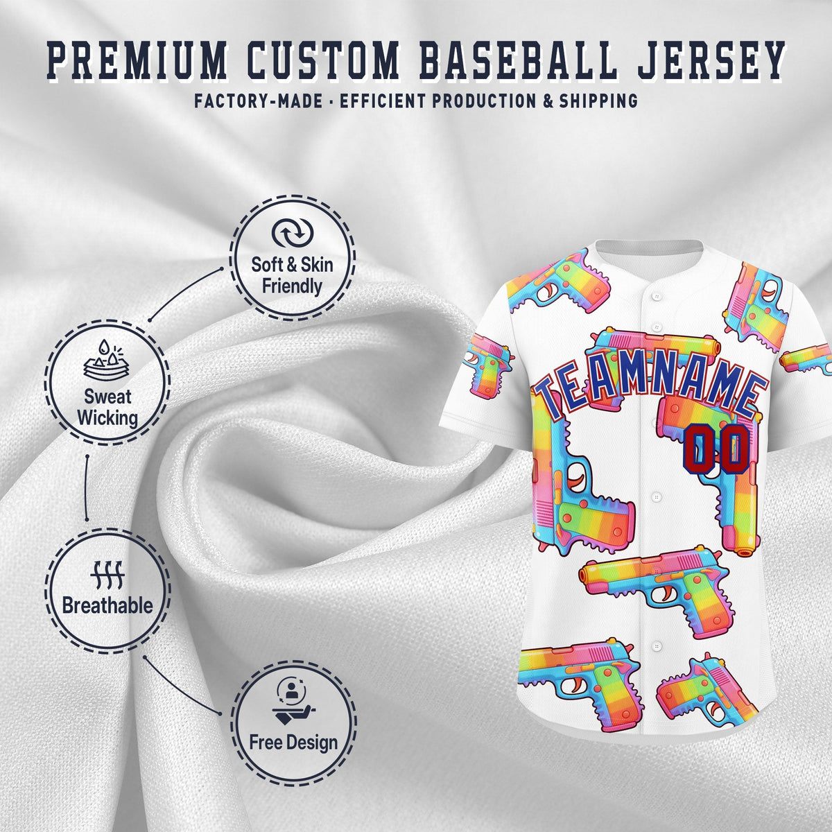 Custom Youth Baseball Jersey White Royal Blue Sugar-Coated Firepower Graffiti Pattern Hip-hop