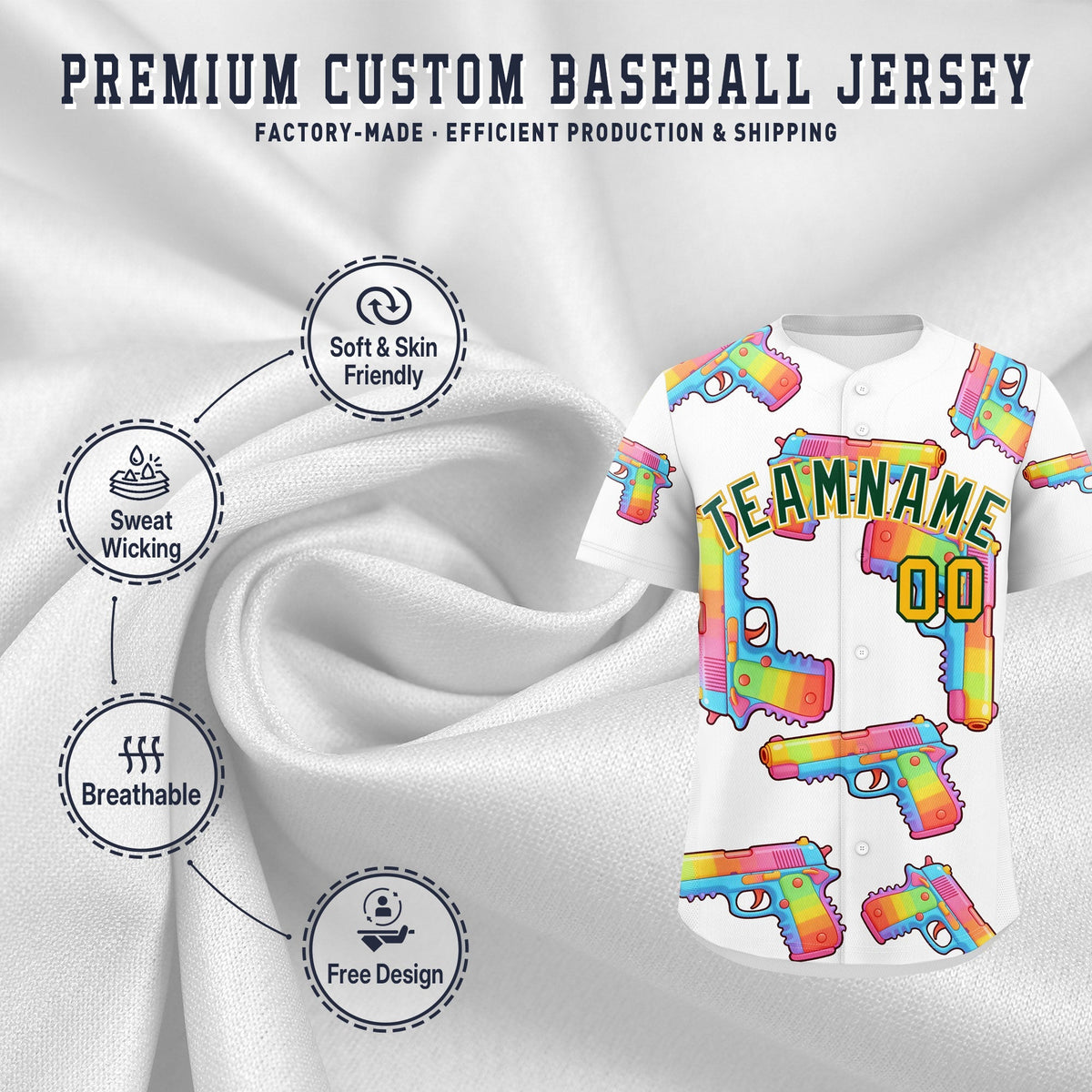 Custom Youth Baseball Jersey White Dark Green Sugar-Coated Firepower Graffiti Pattern Urban Fashion