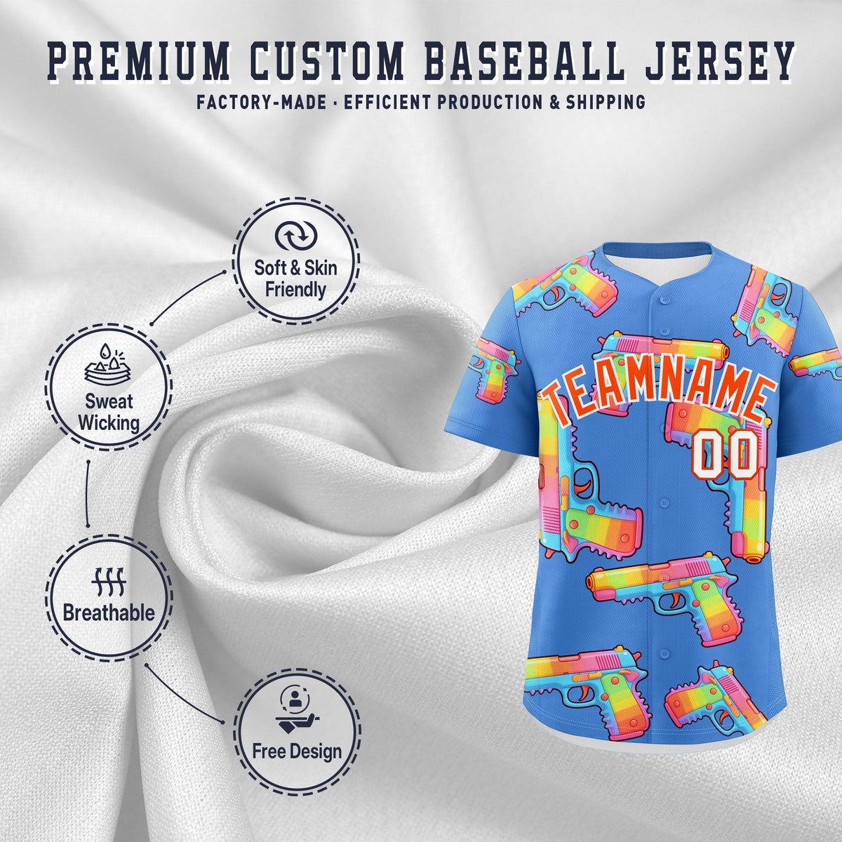 Custom Youth Baseball Jersey Powder Blue Orange Sugar-Coated Firepower Graffiti Pattern Hip-hop