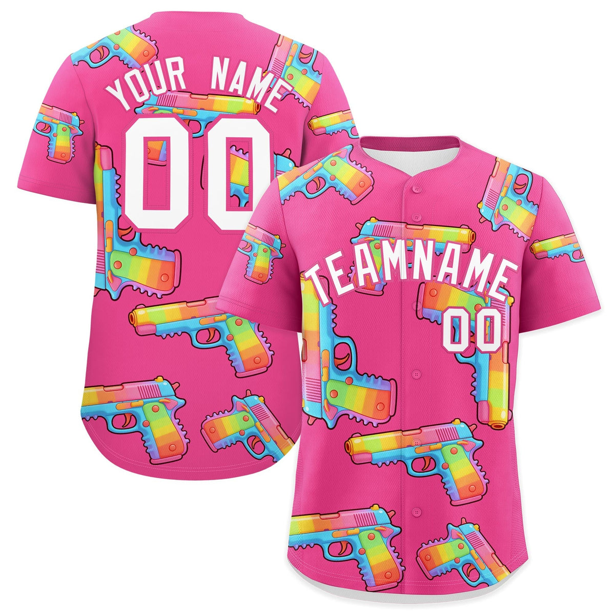 Custom Youth Baseball Jersey Pink White Sugar-Coated Firepower Graffiti Pattern Urban Fashion