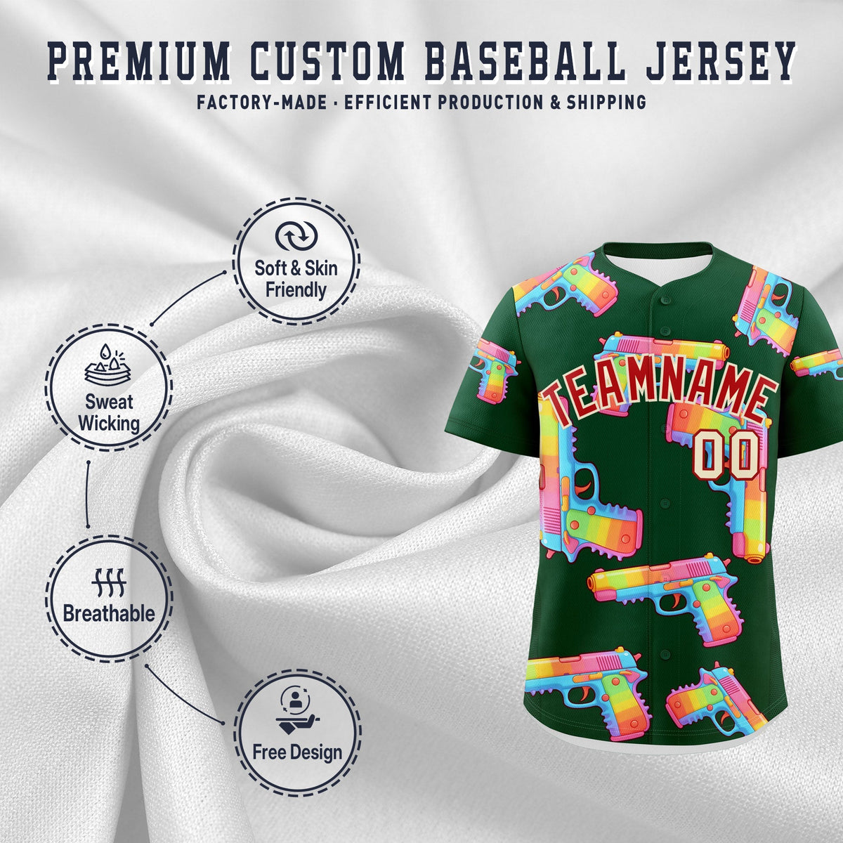 Custom Youth Baseball Jersey Dark Green Red Sugar-Coated Firepower Graffiti Pattern Urban Fashion